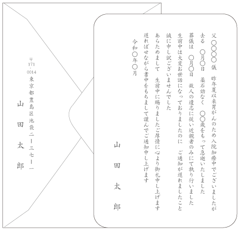 死亡通知 死亡報告 はがき文例とポイント １枚 即日印刷プリントメイト