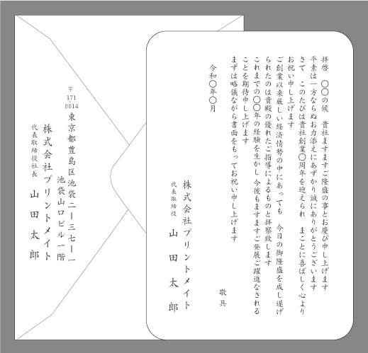 お祝い状 祝賀状 周年記念 文例とポイント １枚 即日印刷プリントメイト